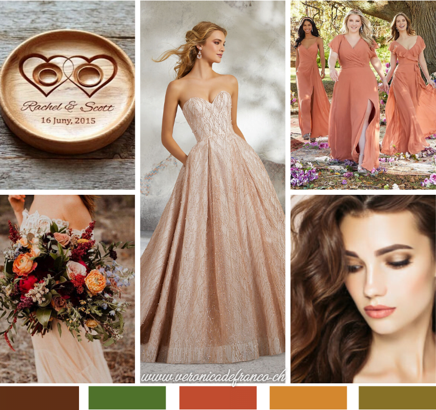 Colori ideali secondo l'armocromia per l'abito da sposa, il make up, gli accessori della stagione autunno.
